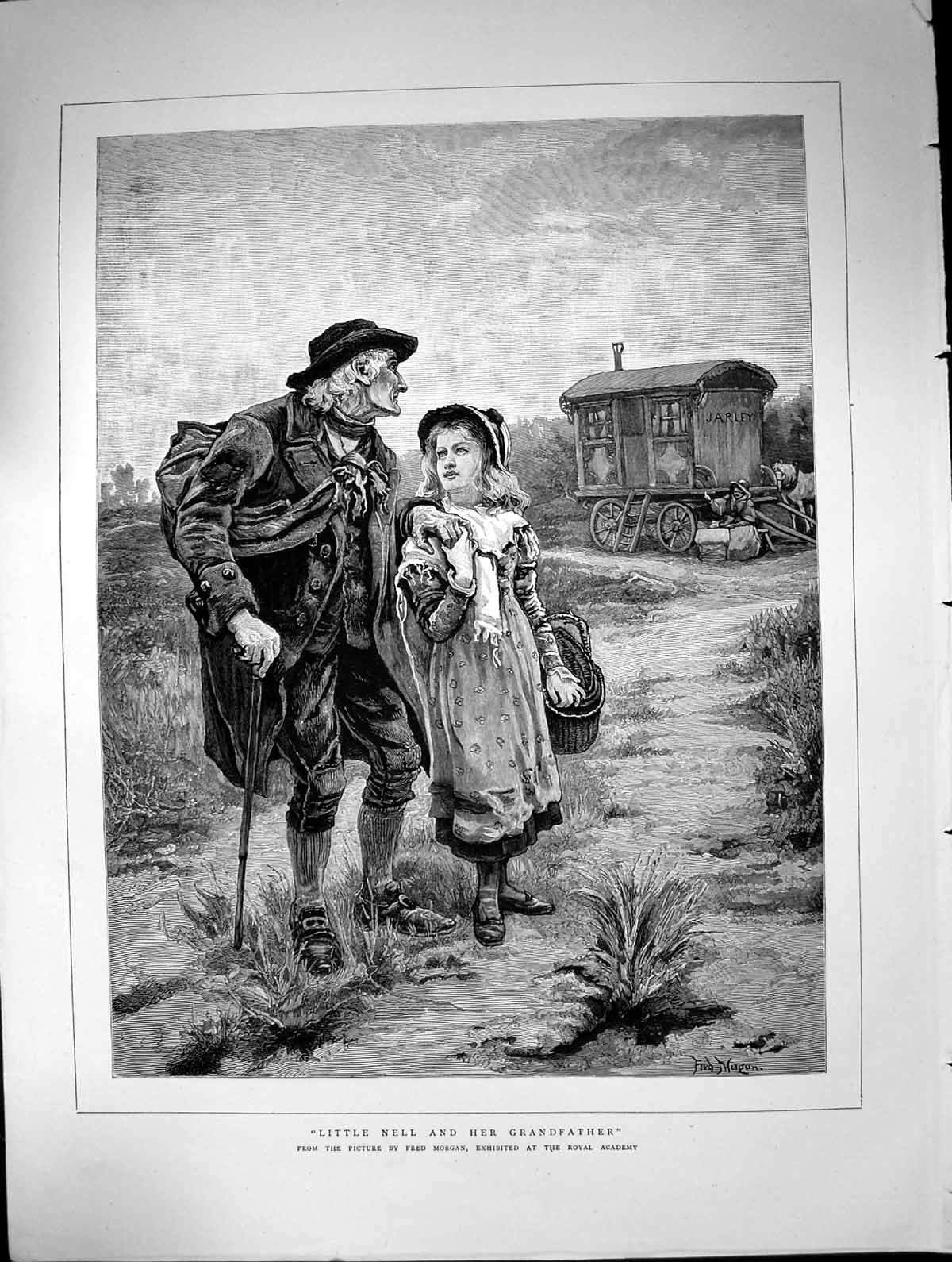 Antique Old Print Little Nell Her Grandfather Fred Morgan Waggon Horse C1880