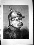 Original Old Antique Print Prince Von Bismarck Moustache Uniform Helmet 1878