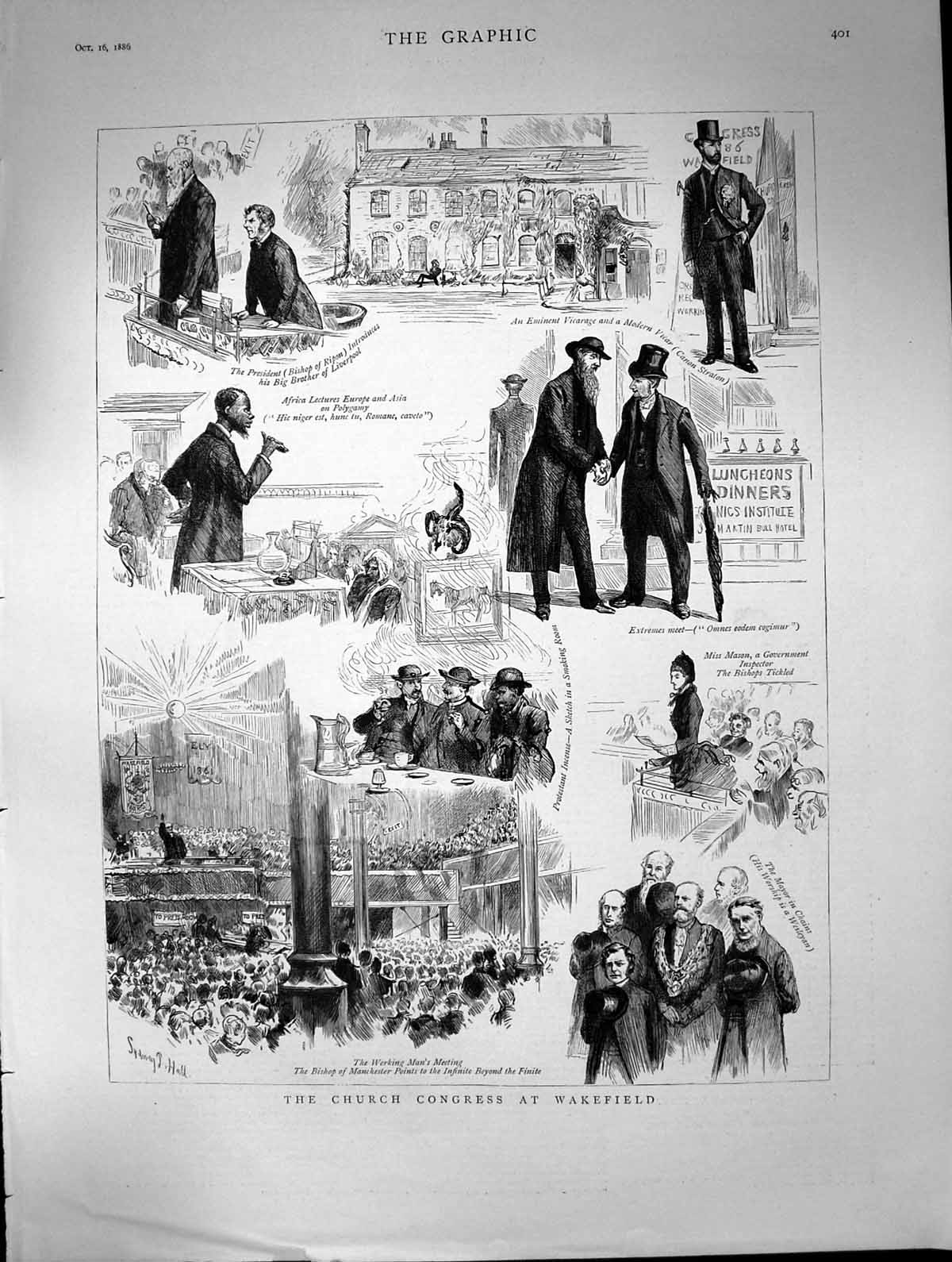 Antique Old Print Church Congress Wakefield Vicar Vicarage Mayor Chains 1886
