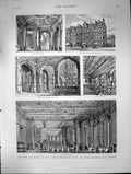 Antique Old Print New Building Constitutional Club Nrthumberland Avenue 1886