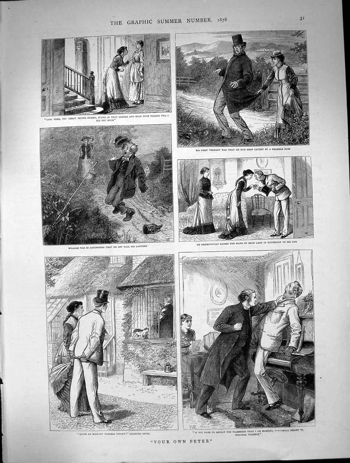 Antique Old Print Your Own Peter Man Pursueing Ladies Watched Passers By 1878