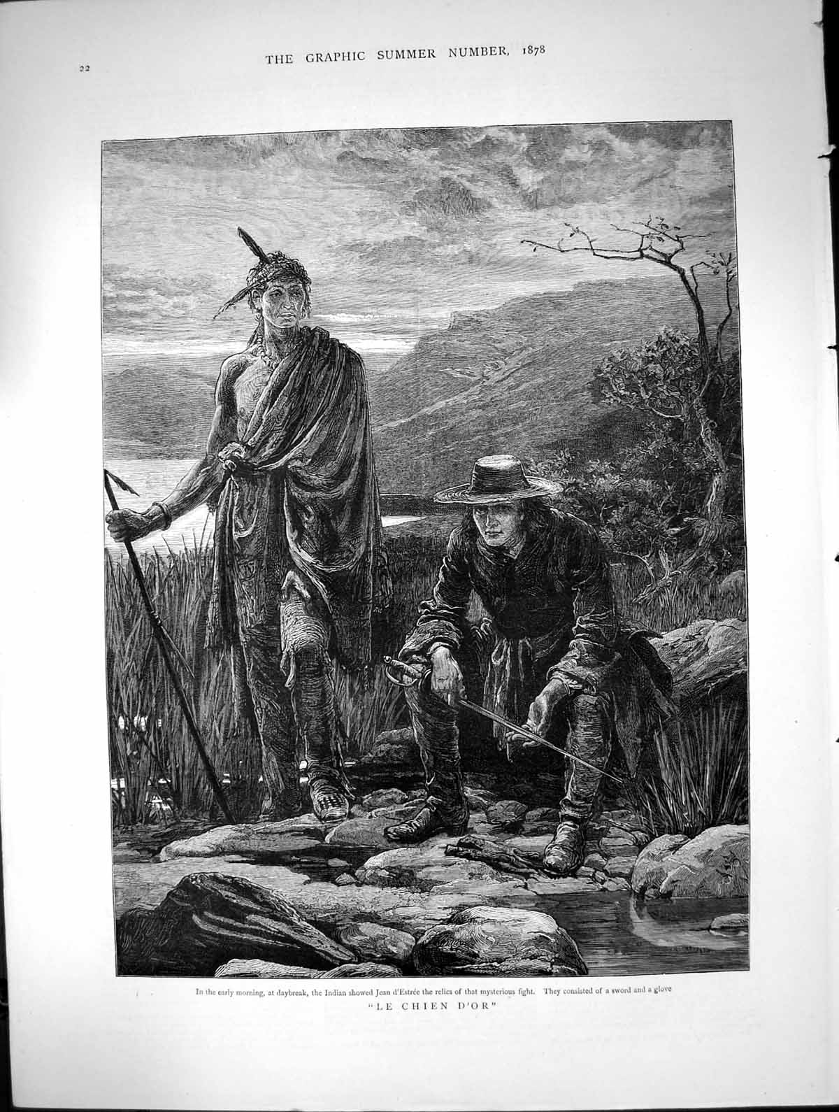 Original Old Antique Print Le Chien D'Or Indian Relics Fight Sword Glove 1878