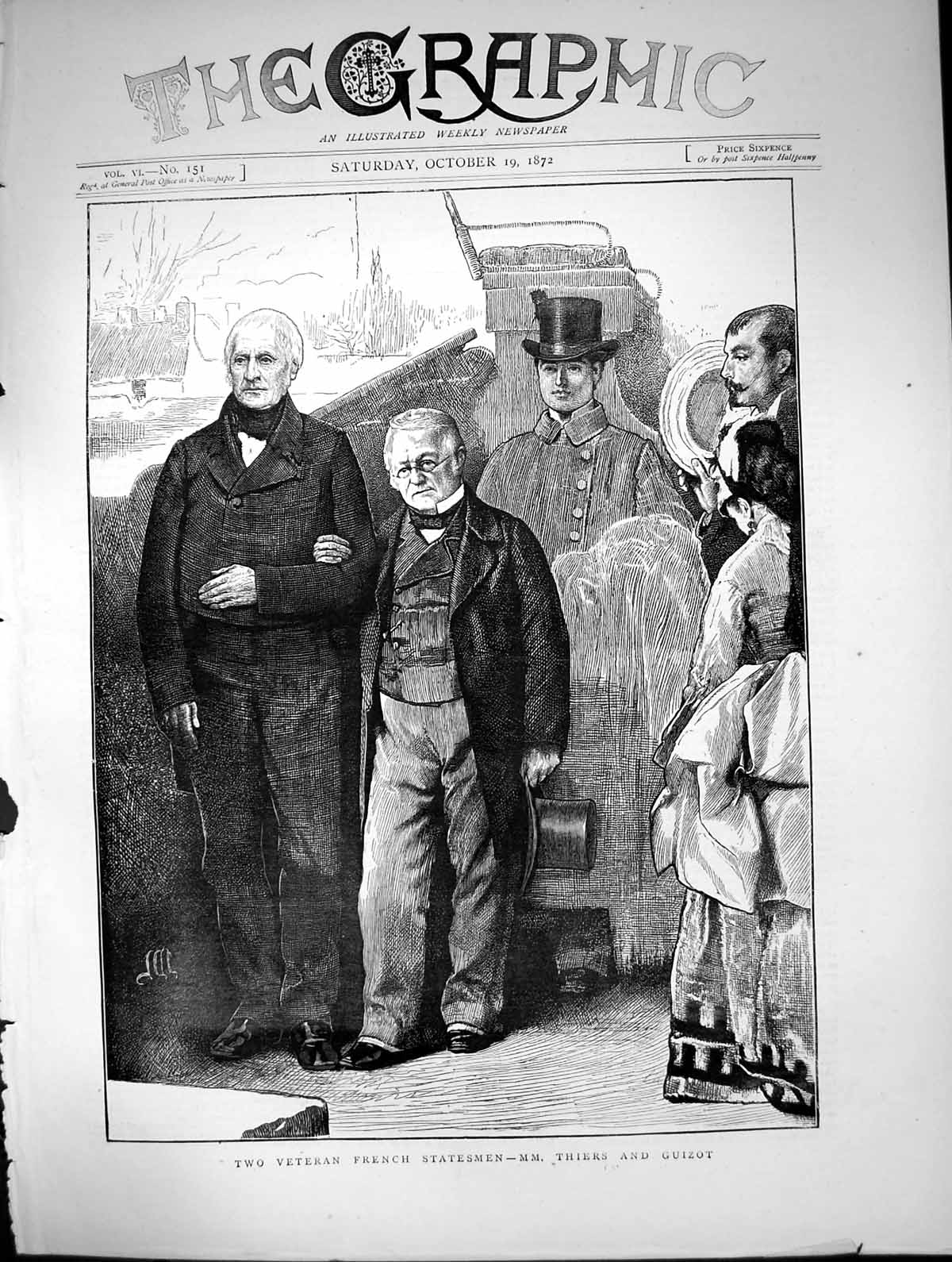 Original Old Antique Print Two Veteran French Statesmen Mm Thiers Guizot 1872