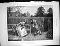Original Old Antique Print Love In Maze Ga Storey Lady Bench Garden Suitor 1873