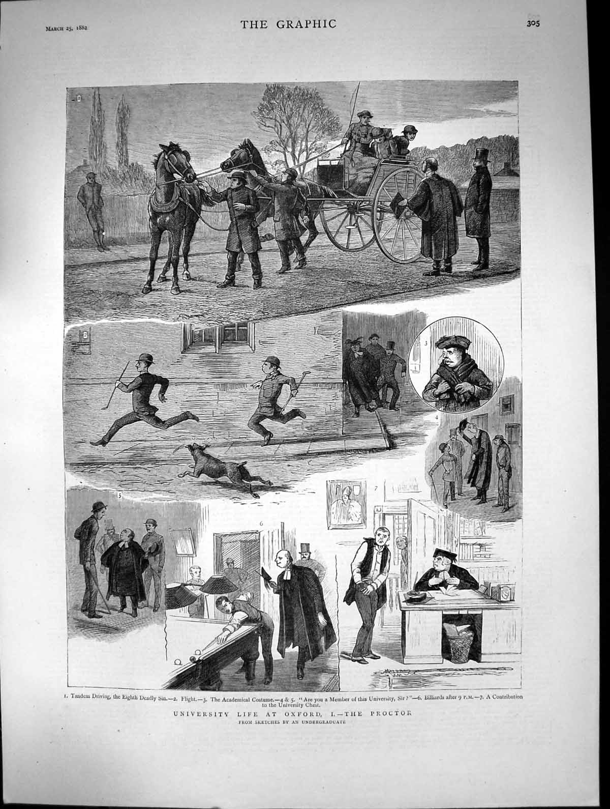 Old Antique Print University Life Oxford Proctor Academical Costume 1882 19th