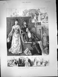 Antique Old Print Miss Prissie Pink Comes Out Ball Costume First Ball 1889 19th