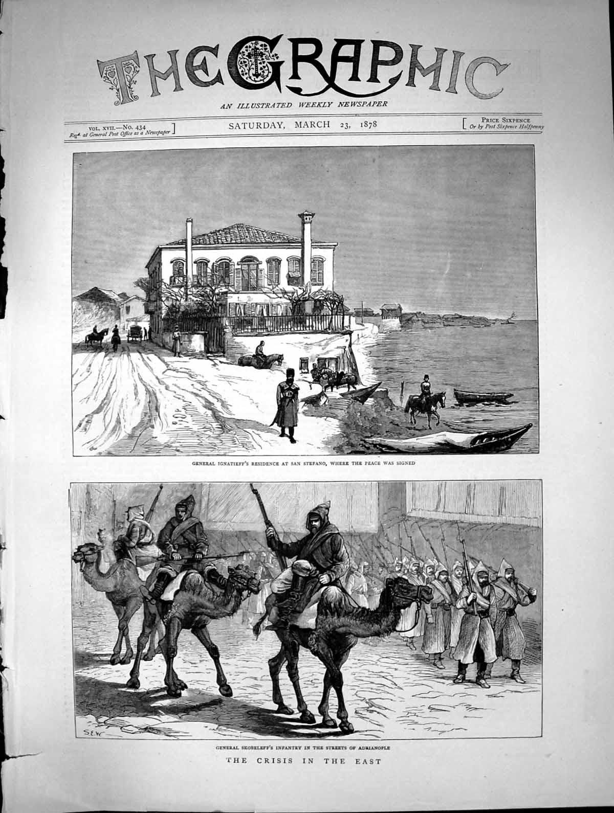 Antique Print Gen Ignatieffs Residence San Stefano Infantry Adrianople 1878
