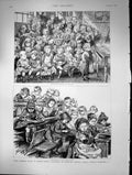 Antique Old Print Free Dinners Denmark Terrace Board School Islington 1889 19th