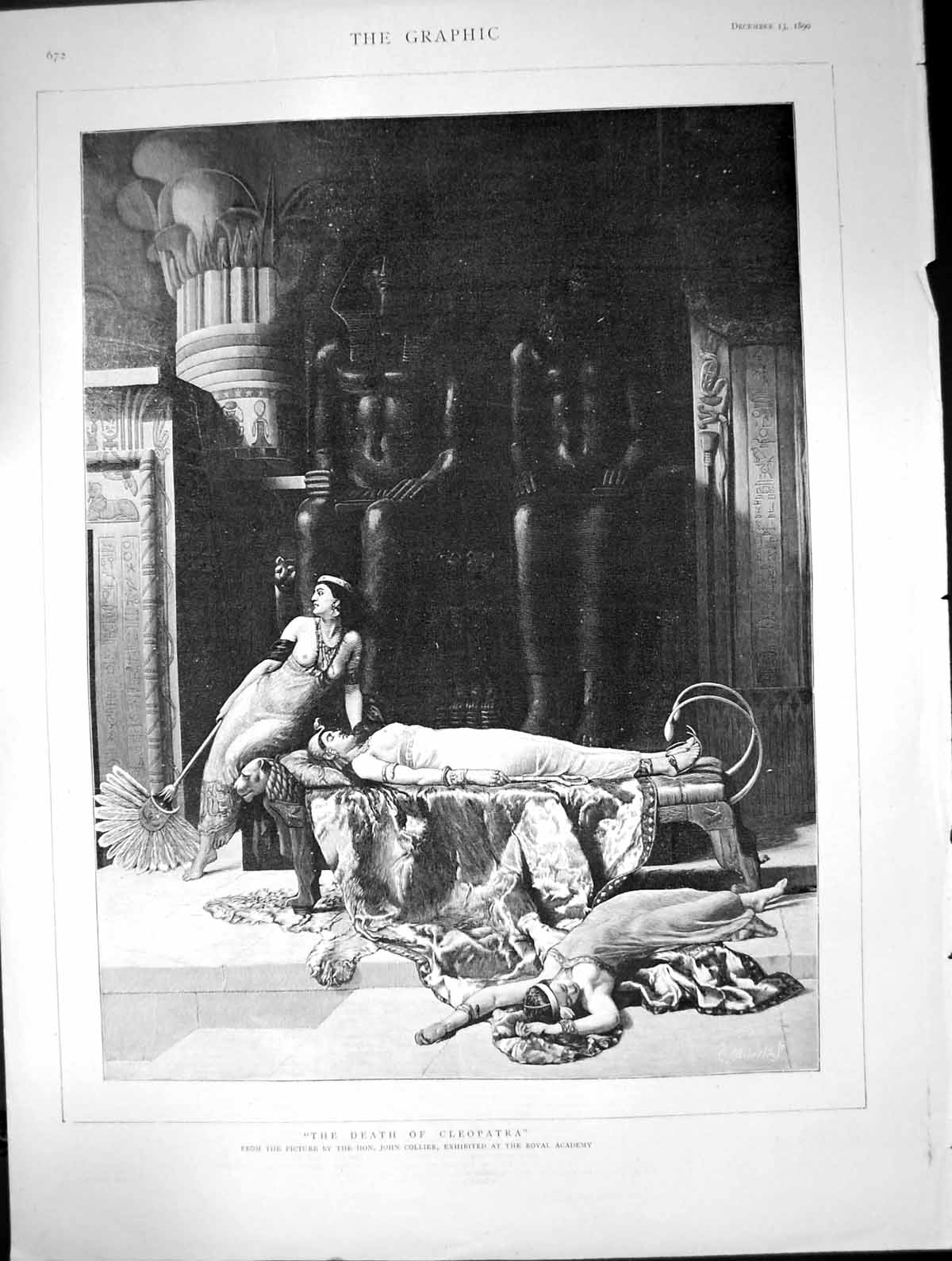 Original Old Antique Print Death Cleopatra John Collier Royal Academy 1890 19th