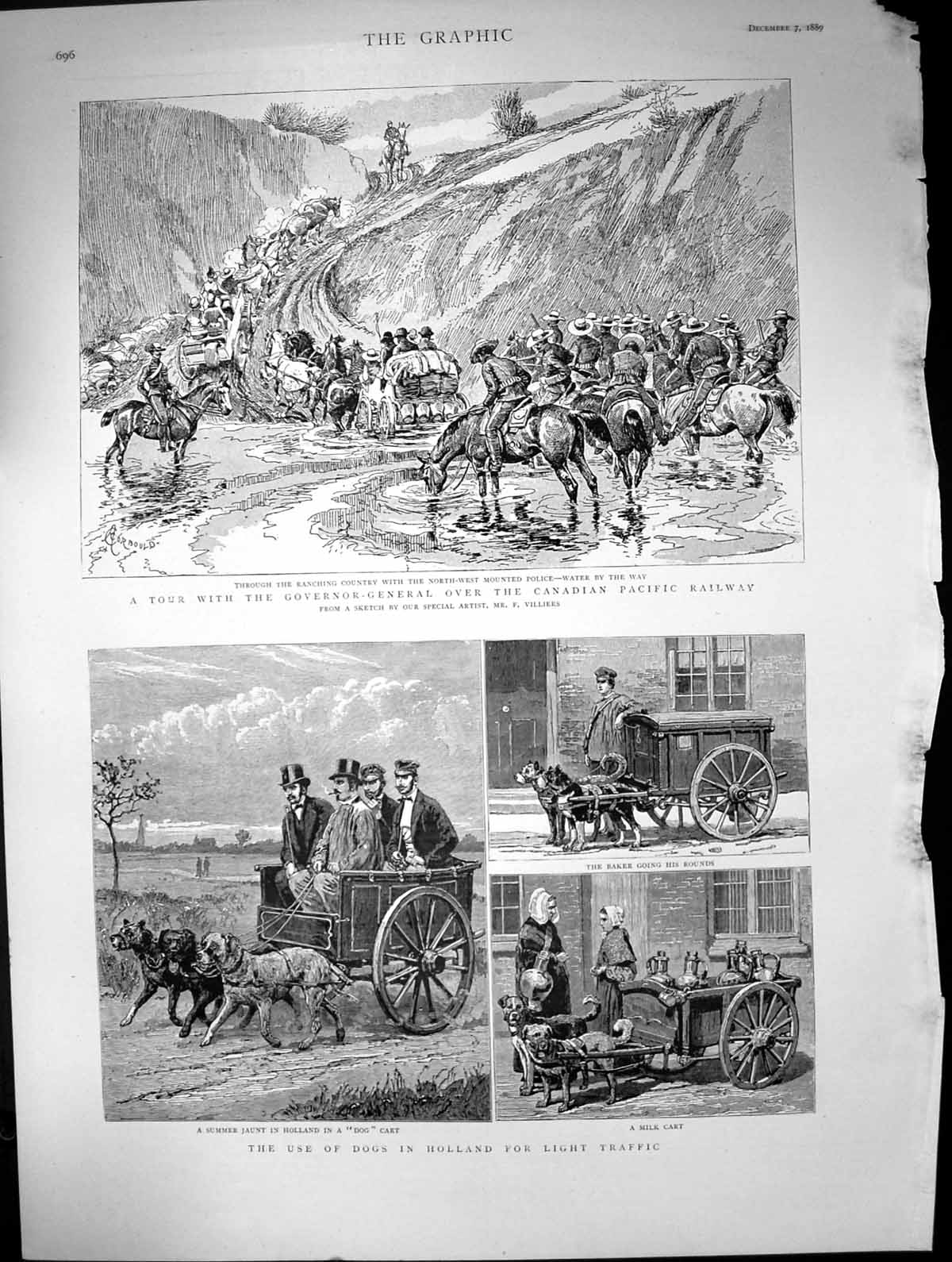 Old Antique Print Tour Canadian Pacific Railway Dogs Travel Holland 1889 19th