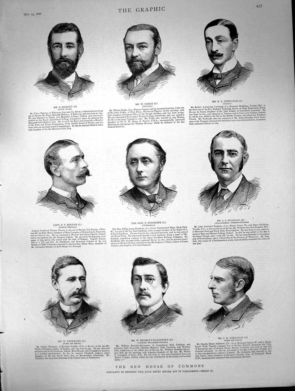 Old Antique Print New House Commons Portraits New Members Parliament 1886 19th
