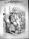 Original Old Antique Print Dublin Castle Lord Lieutenant Kissing Debutante 1891
