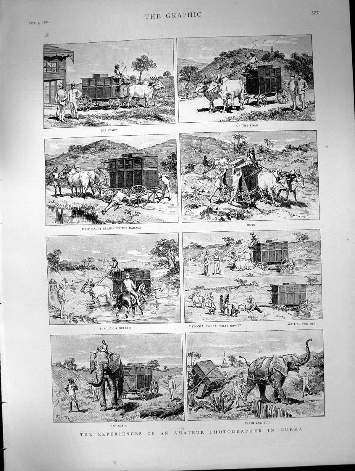 Antique Old Print Experiences Amateur Photographer Burma Carriage Stuck 1886