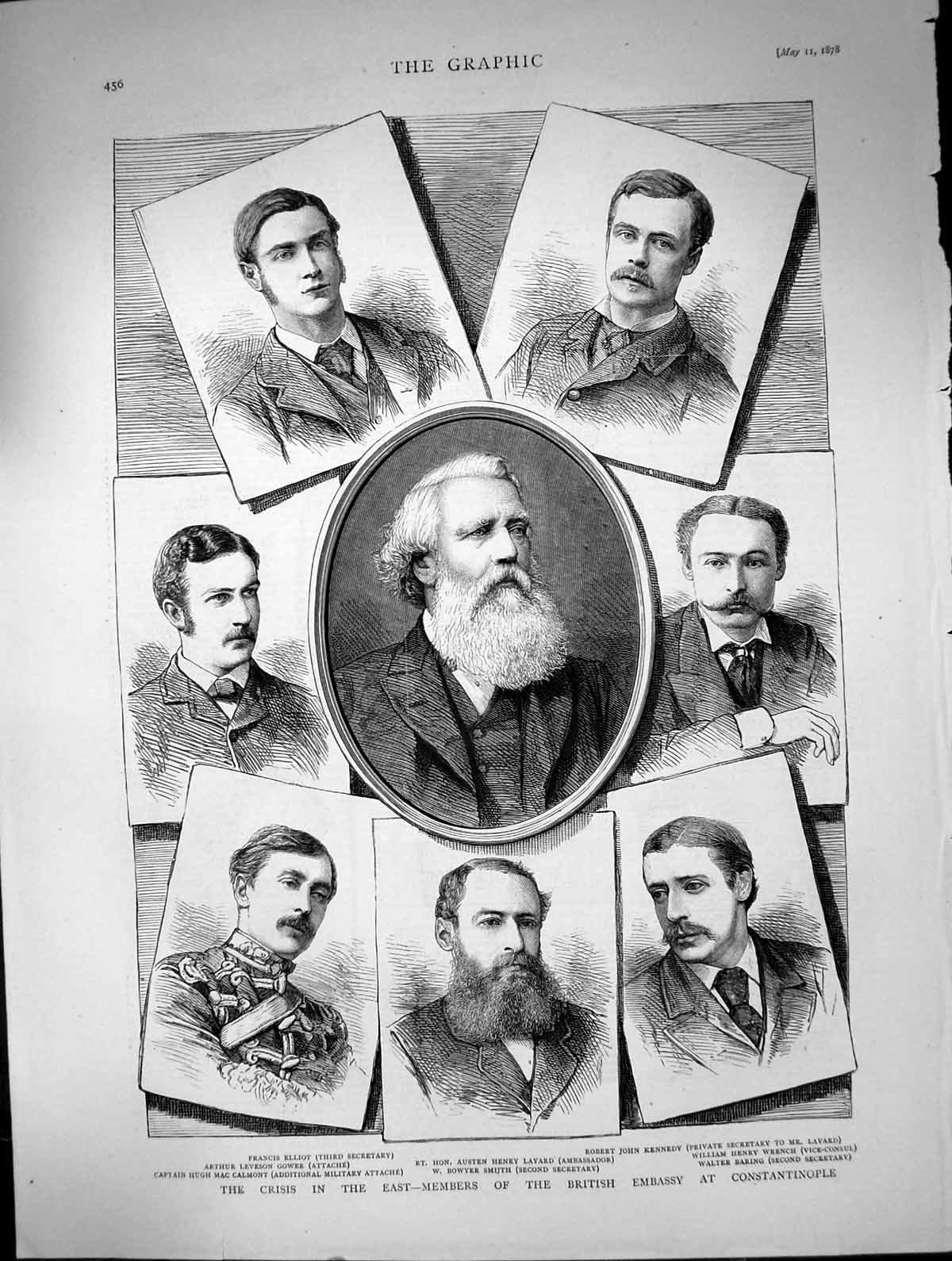Old Antique Print Crisis East Members British Embassy Constantinople 1878 19th