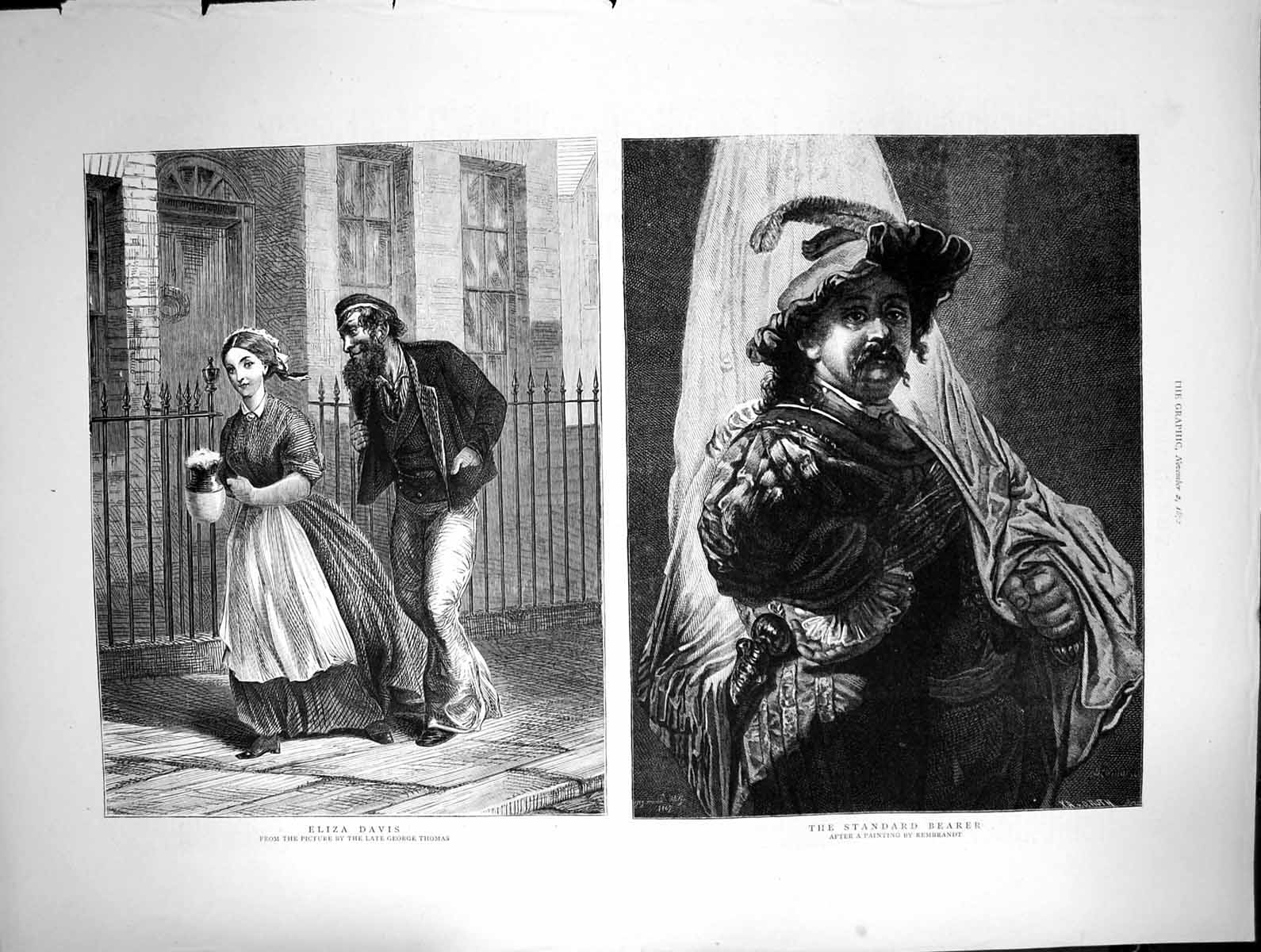 Antique Old Print Eliza Davis George Thomas Standard Bearer Rembrandt 1872 19th