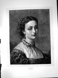 Original Old Antique Print Modesty E Taylor Portrait Young Woman Earrings 1872