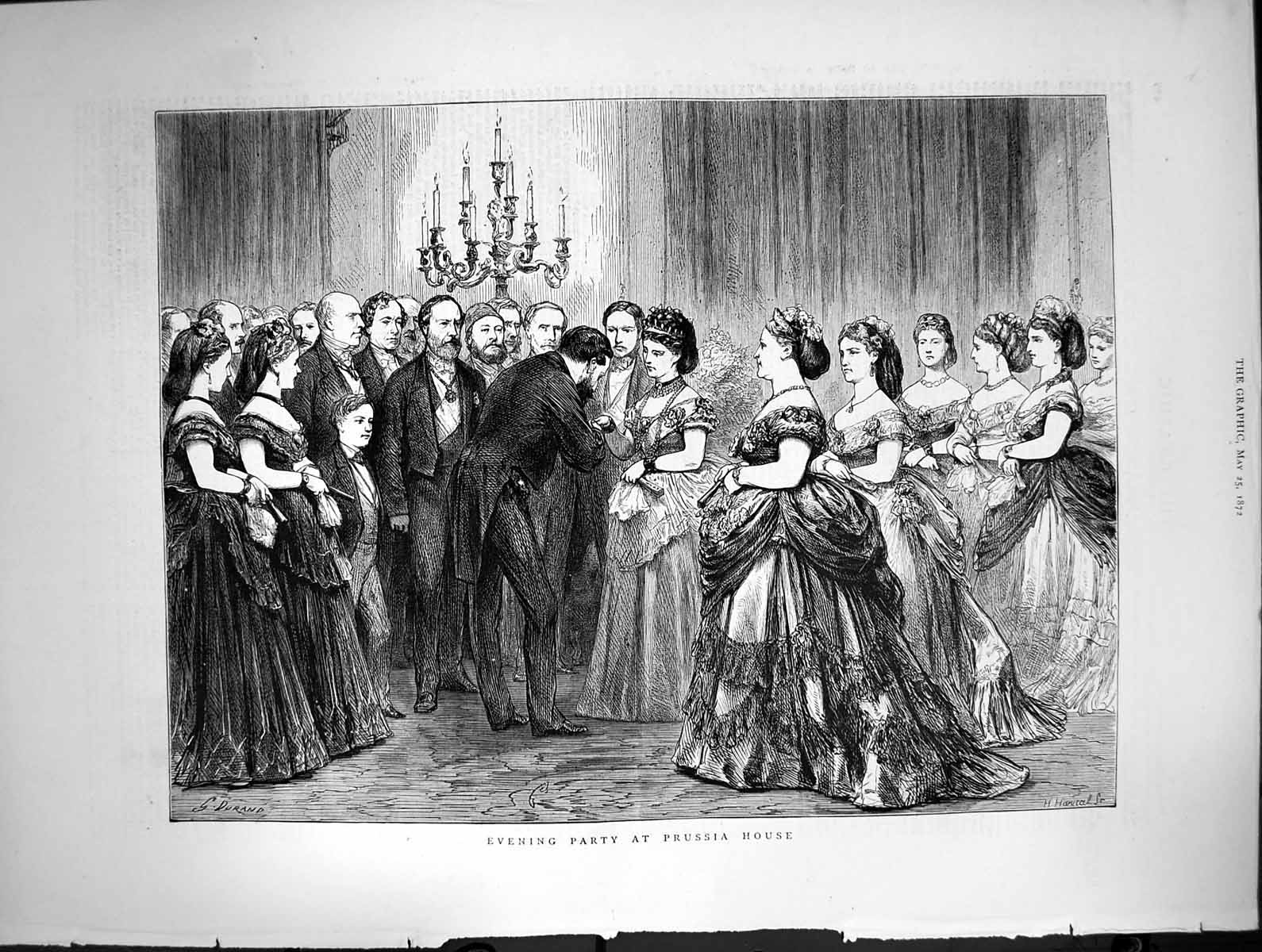 Antique Old Print Evening Party Prussia House Gentleman Kiss Ladys Hand 1872