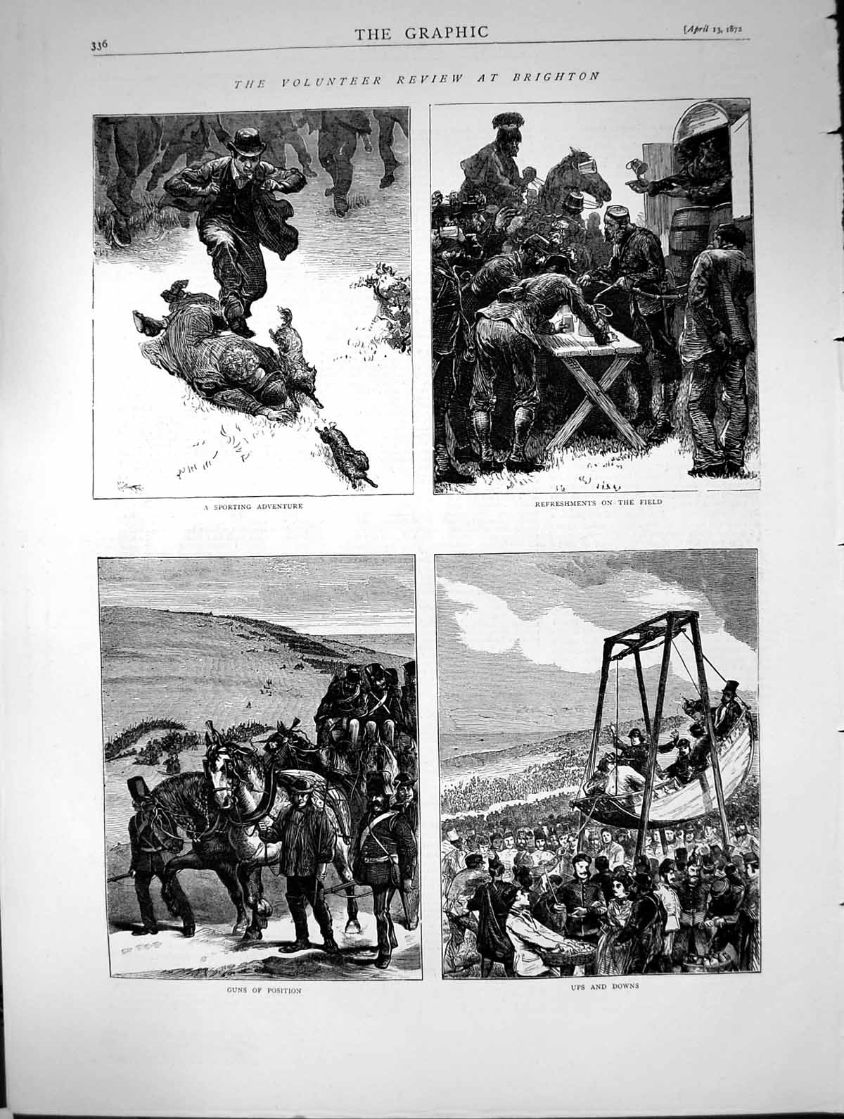 Old Antique Print Volunteer Review Brighton Refreshments Field Guns 1872 19th
