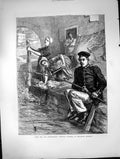 Original Old Antique Print Over Campaigning Ground Fishing Trobled Waters 1872