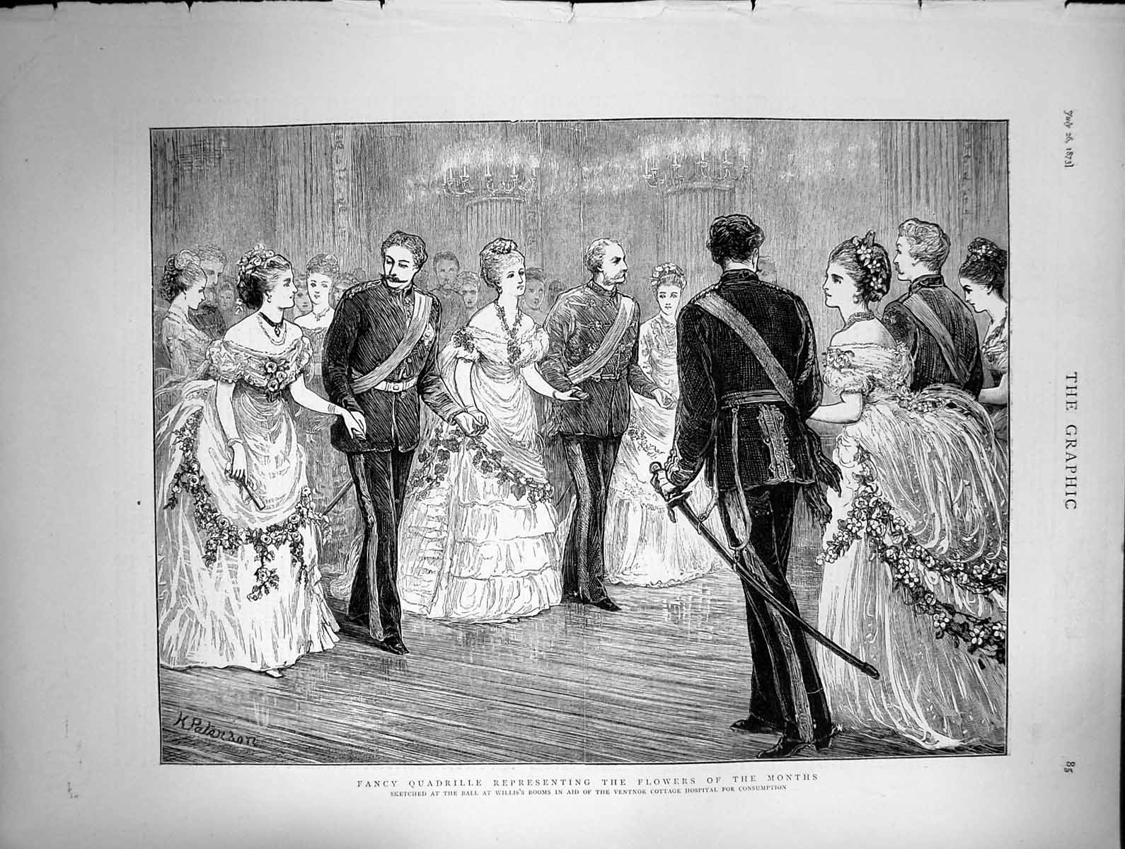 Antique Old Print Fancy Quadrille Ball Willis Room Aid Ventnor Hospital 1873