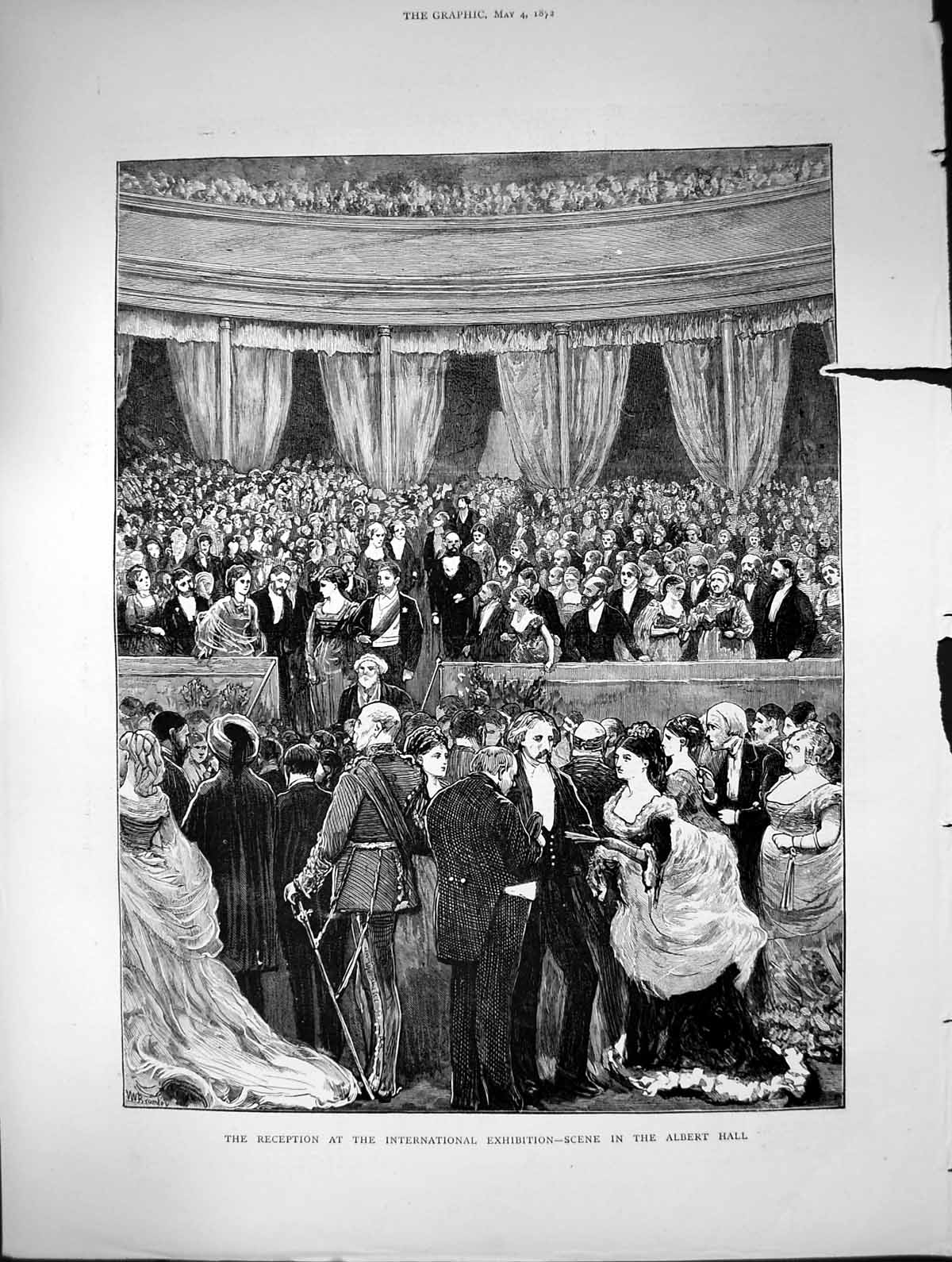 Antique Old Print Reception International Exhibition Scene Albert Hall 1872
