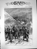 Original Old Antique Print Russians Snowstorm Balkans Army Marching 1878 19th