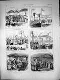 Old Print Sketches Pilgrim Way Paray-Le-Mondial Board Steamer Dieppe1873 19th