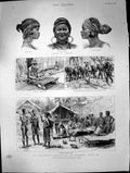 Antique Print Exploing Expedition Unknowntonquin Types Natives Village 1890