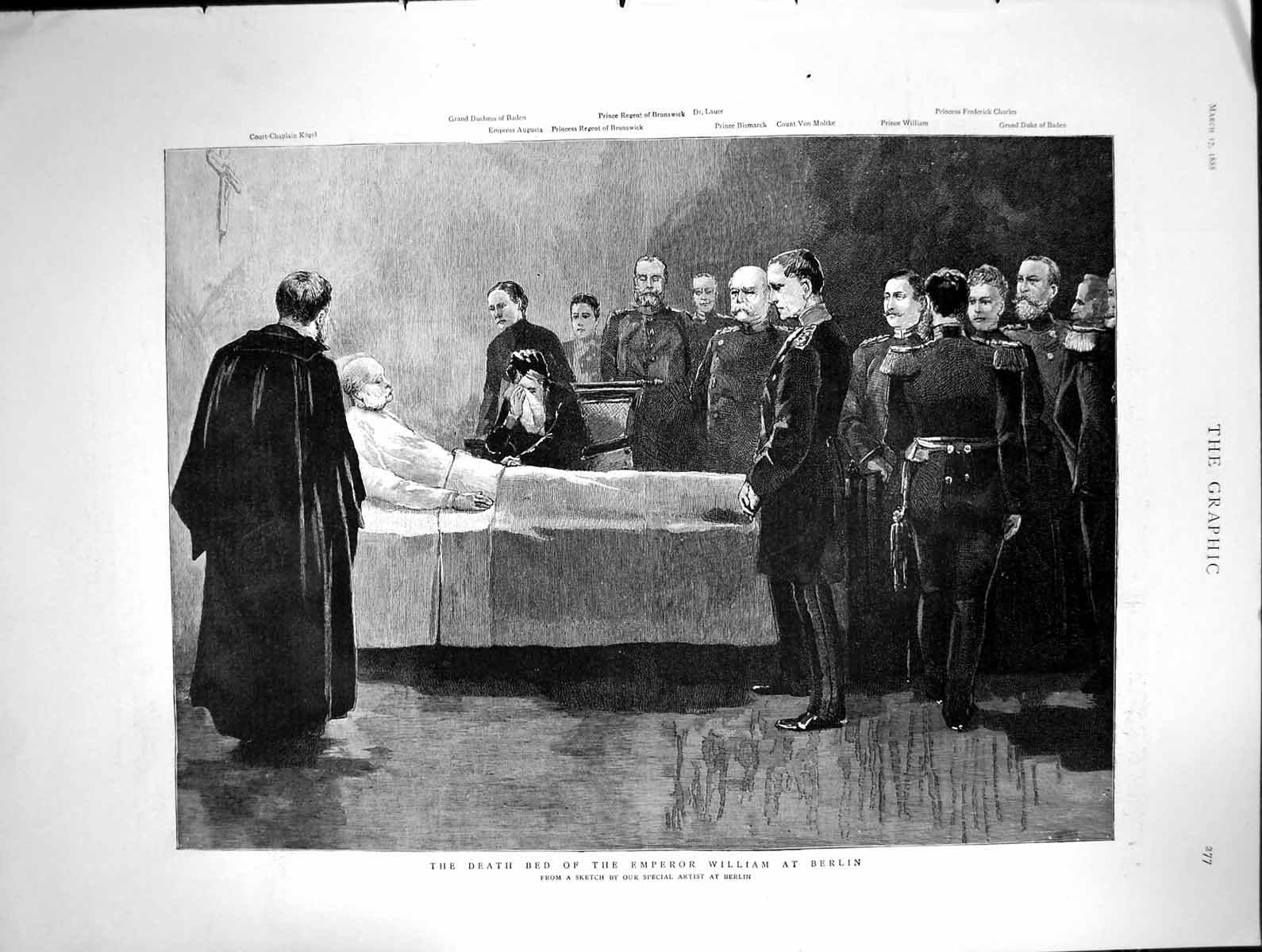 Original Old Antique Print Death Bed Emperor William Berlin Woman Weeping 1888