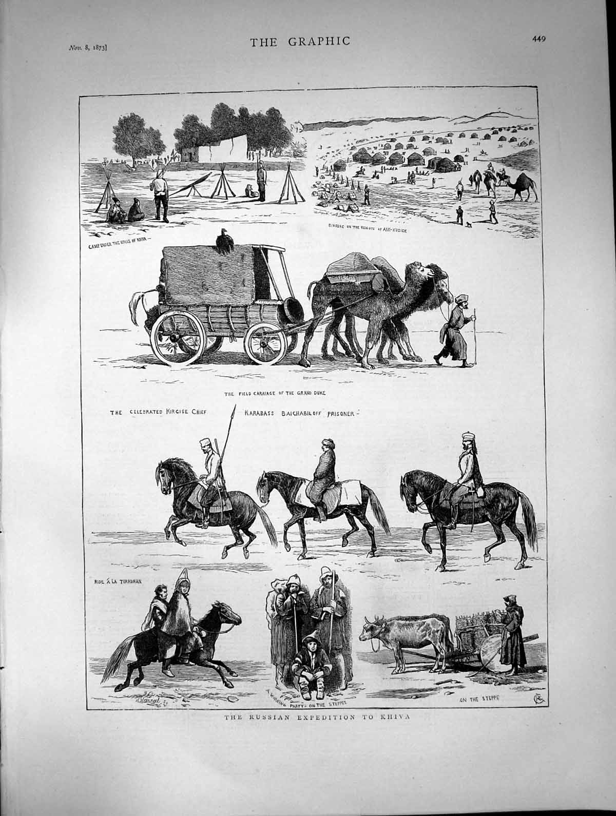 Antique Print Russian Expedition Khiva Bivoac Akk-Kudick Kirgise Chief 1873