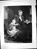 Original Old Antique Print His Daughters Bairn Arthur Hacker Man Girl 1891 19th