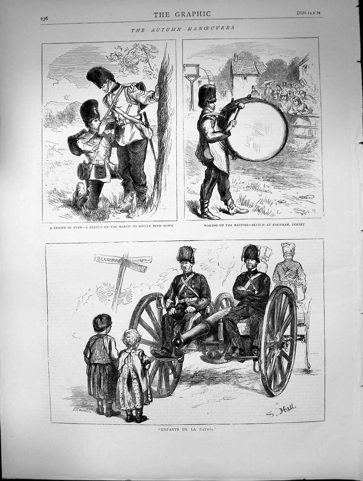 Original Old Antique Print March Bottle Bush Down Sier Drum Farnham Dorset 1872