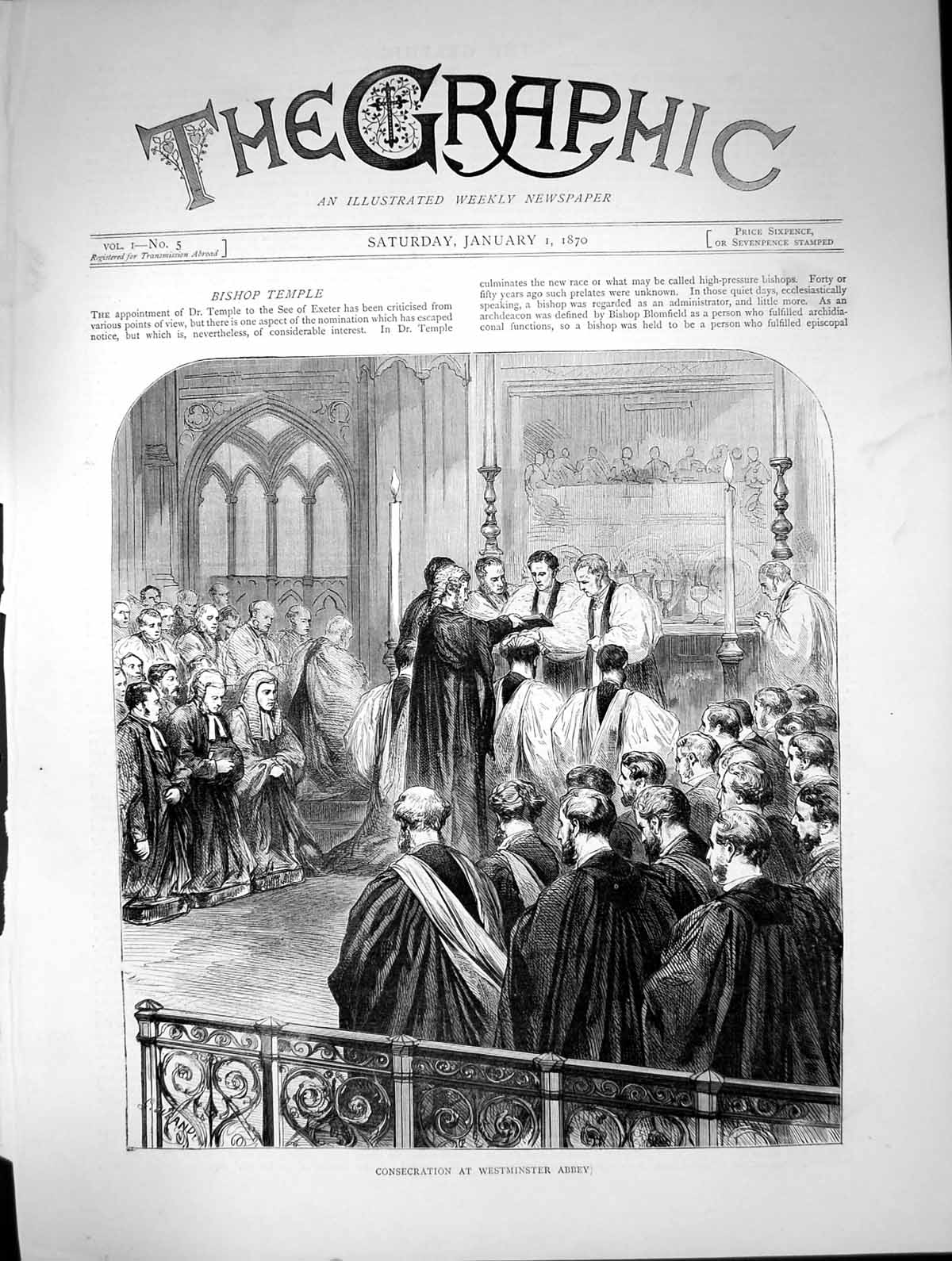 Antique Print Bishop Temple Consecration Westminster Abbey See Exeter 1870 19th