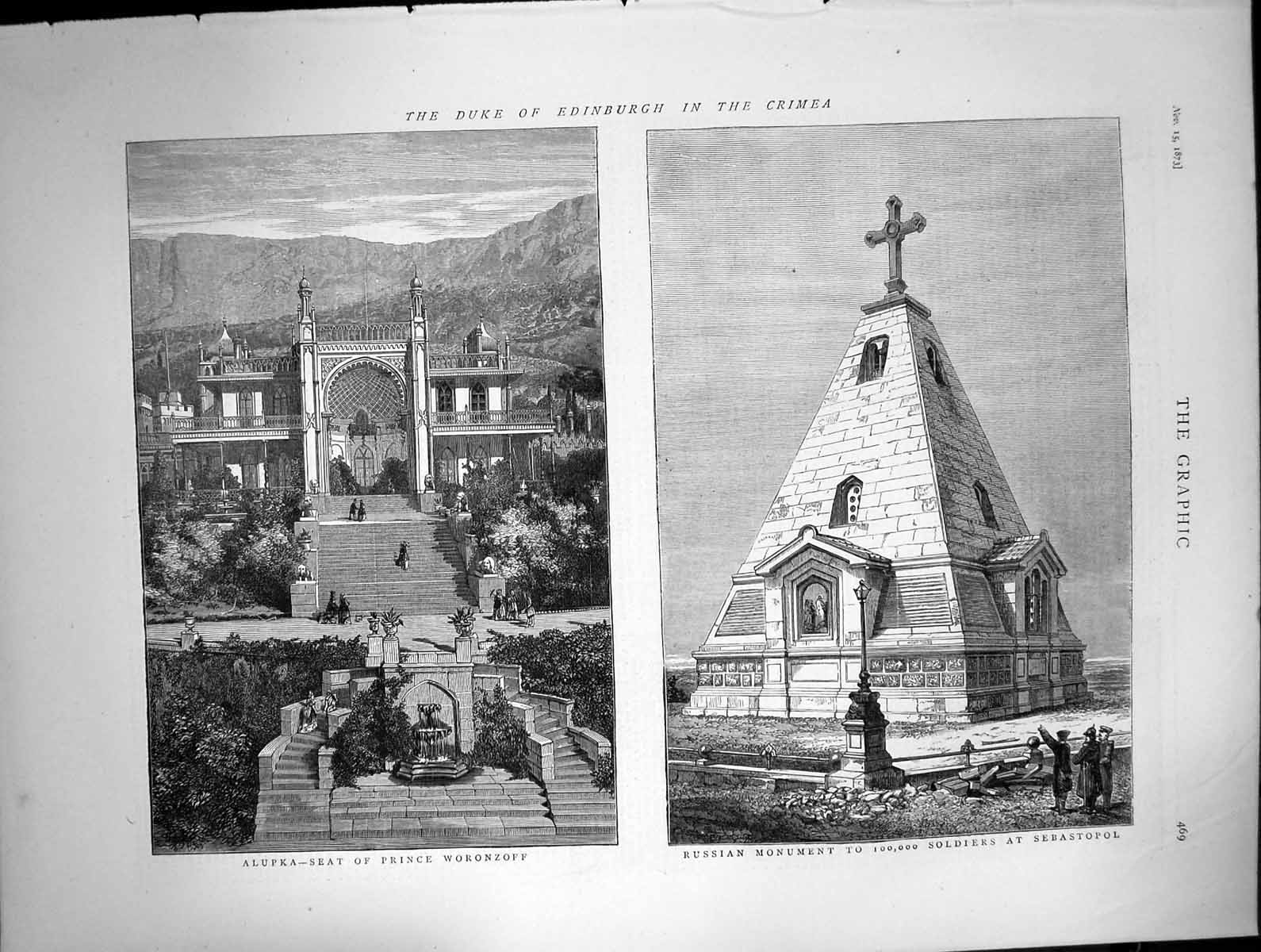 Old Antique Print Duke Edinburgh Crimea Russian Monument Sebastopol 1873 19th