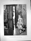 Antique Old Print My First Sitting Shy Sitter Horace Cauty Young Girl 1882 19th