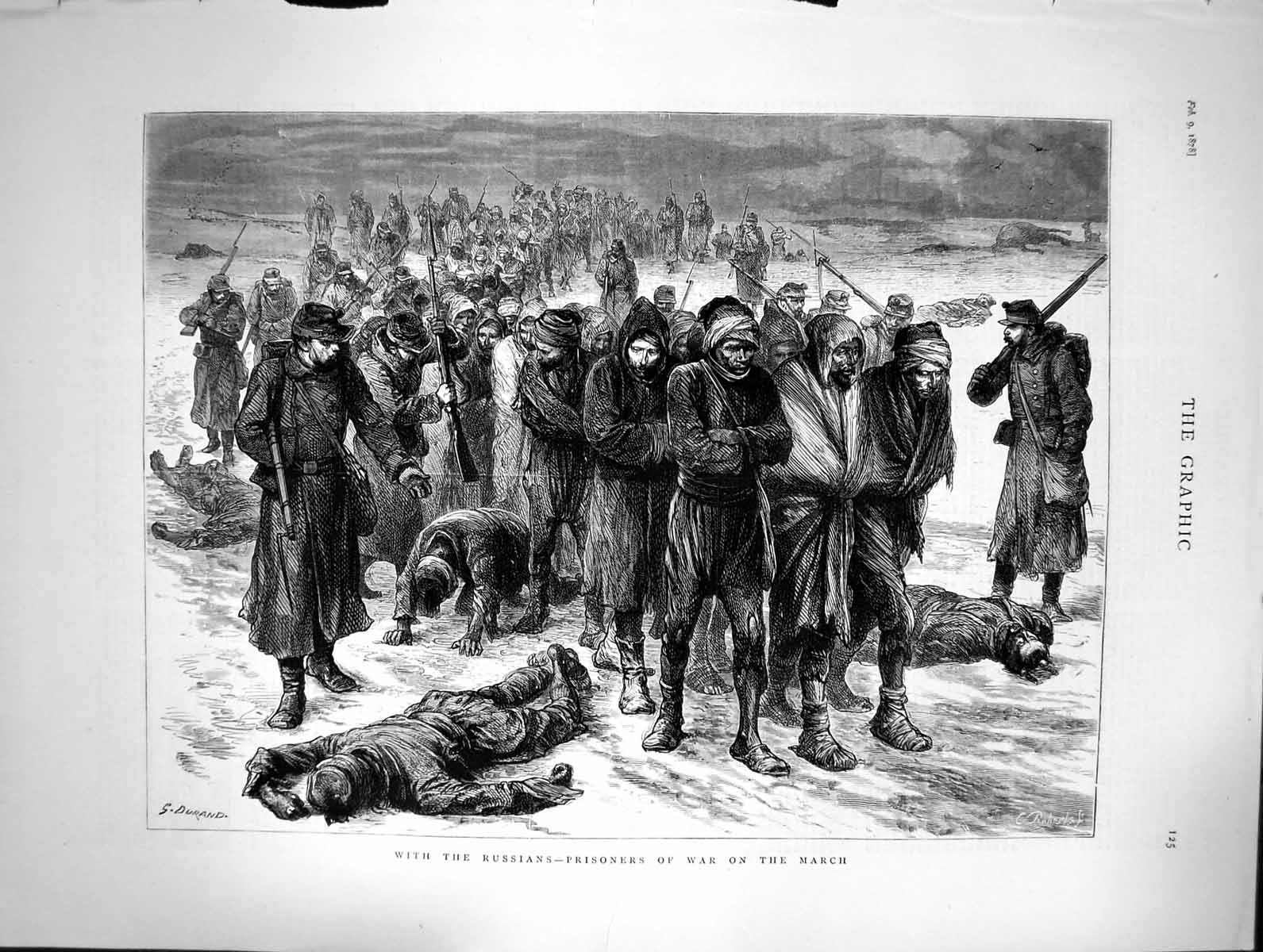 Original Old Antique Print 1878 Russian Prisoners War Marching Durand Victorian