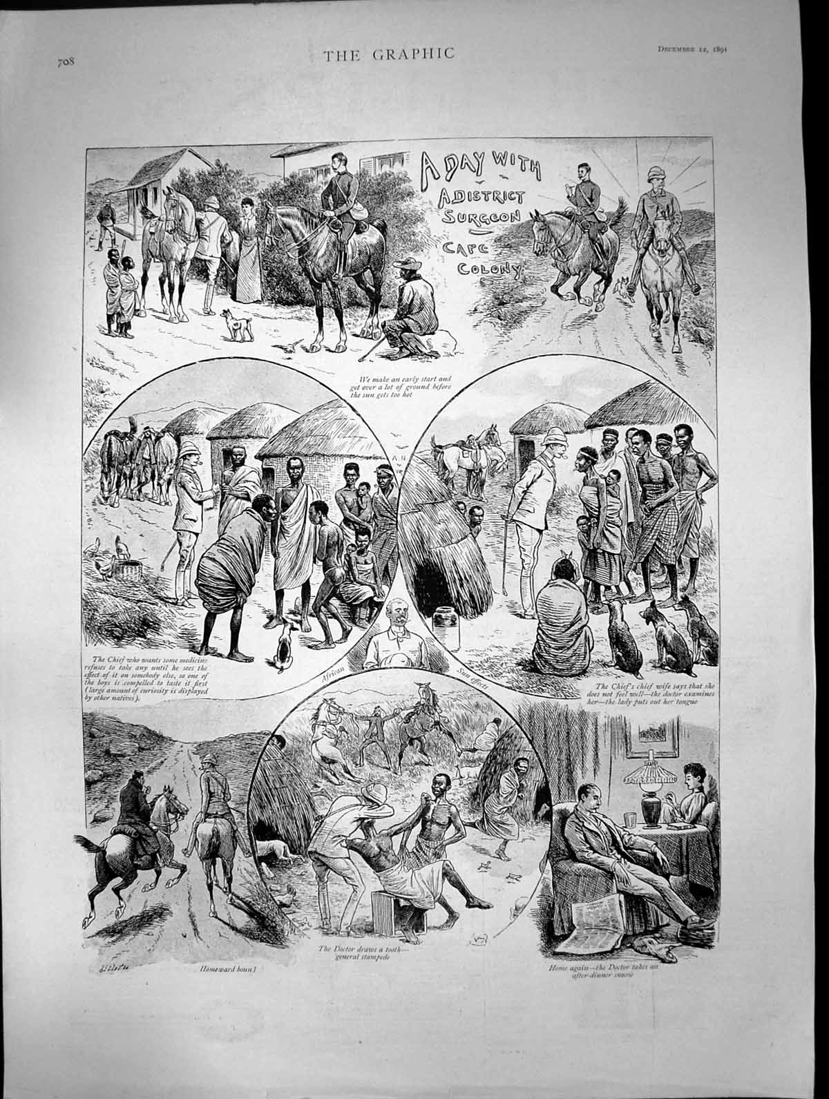 Old Antique Print 1891 Cape Colony Africa District Surgeon Doctor Chief 19th