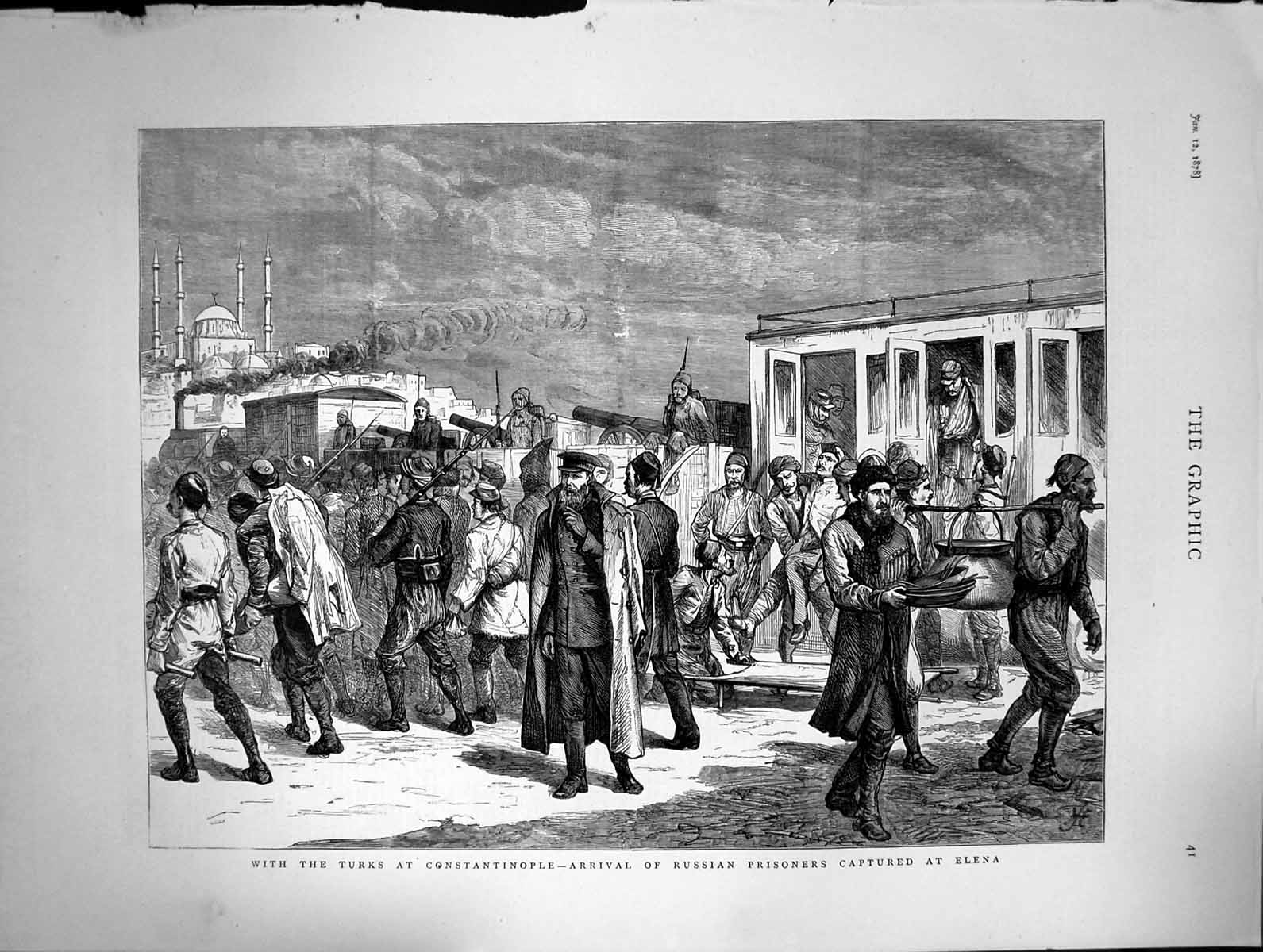 Old 1878 Turkish Army Constantinople Arrival Train Russian Prisoners Victorian