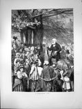 Original Old Antique Print 1872 Foreigners Fete Prisoner Park Scene Victorian