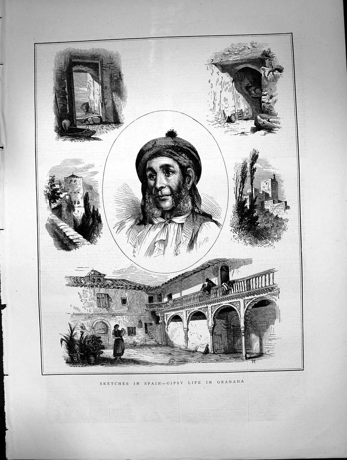Original Old Antique Print Spain Gispy Life Granada 1872 19th Century