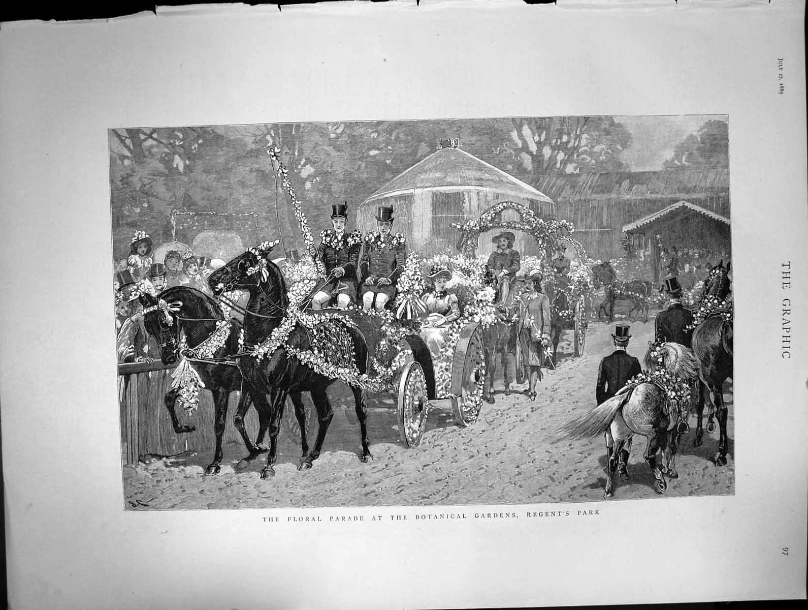 Old 1889 Floral Parade Botanical Gardens Regent'S Park London Horses Victorian