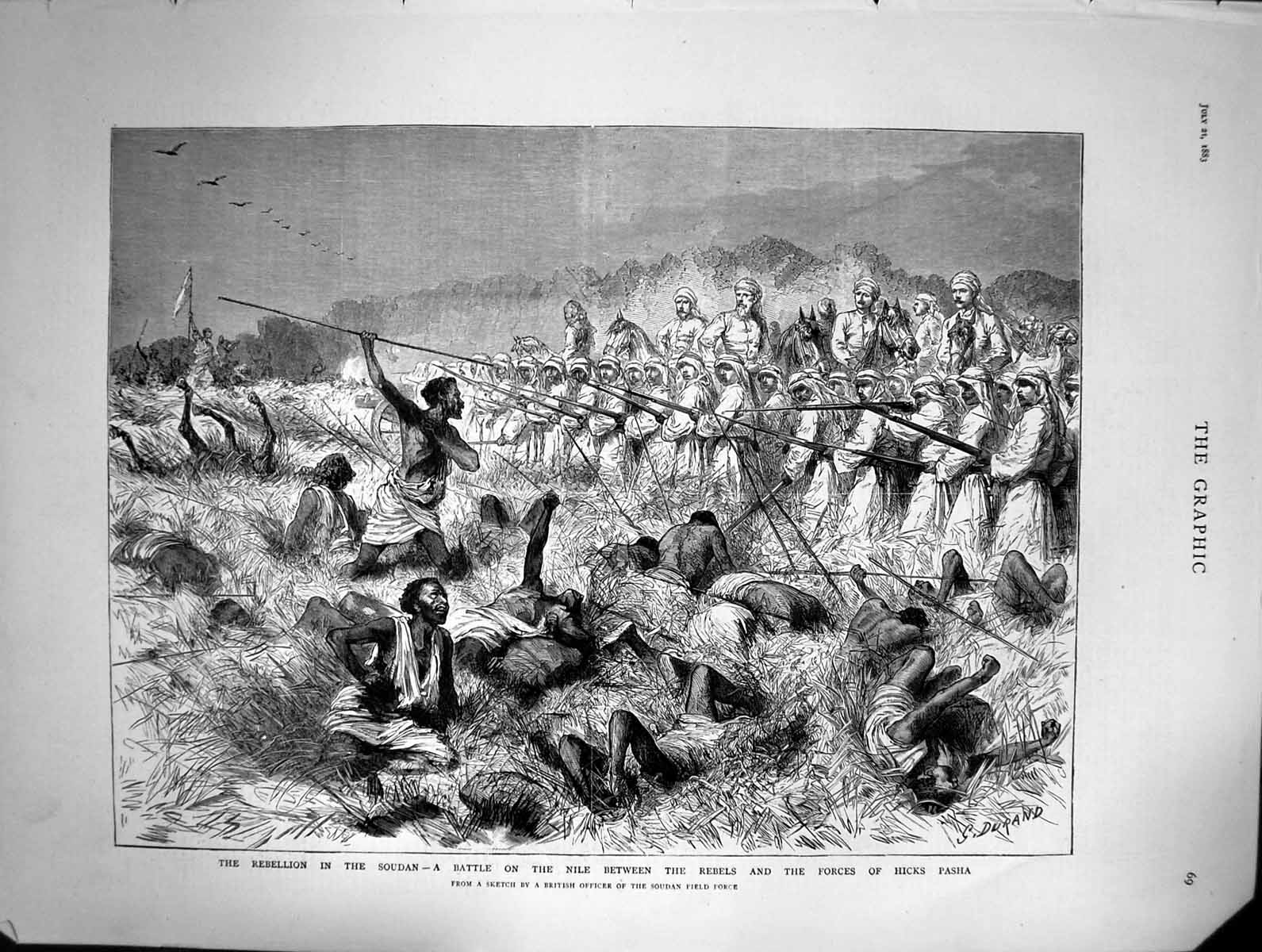 Old Print 1883 Rebellion Soudan Battle Nile Rebels Hicks Pasha War Durand 19th