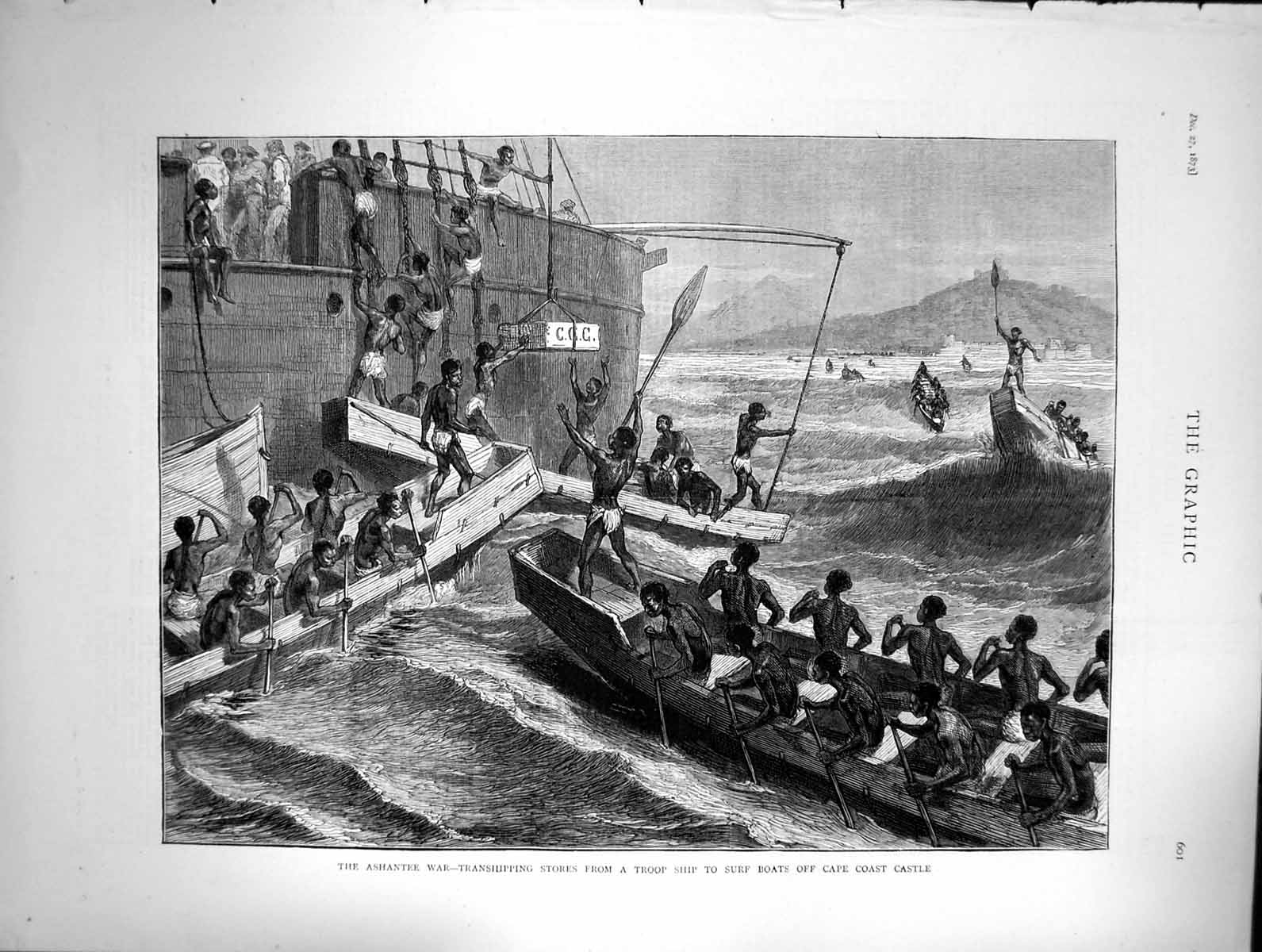 Old 1873 Ashantee War Transhipping Stores Troop Ship Surf Boats Cape Victorian