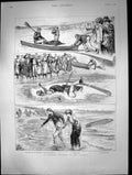 Old Canoeing Incident Seaside Man Lady Overturned Canoe Beach Scene