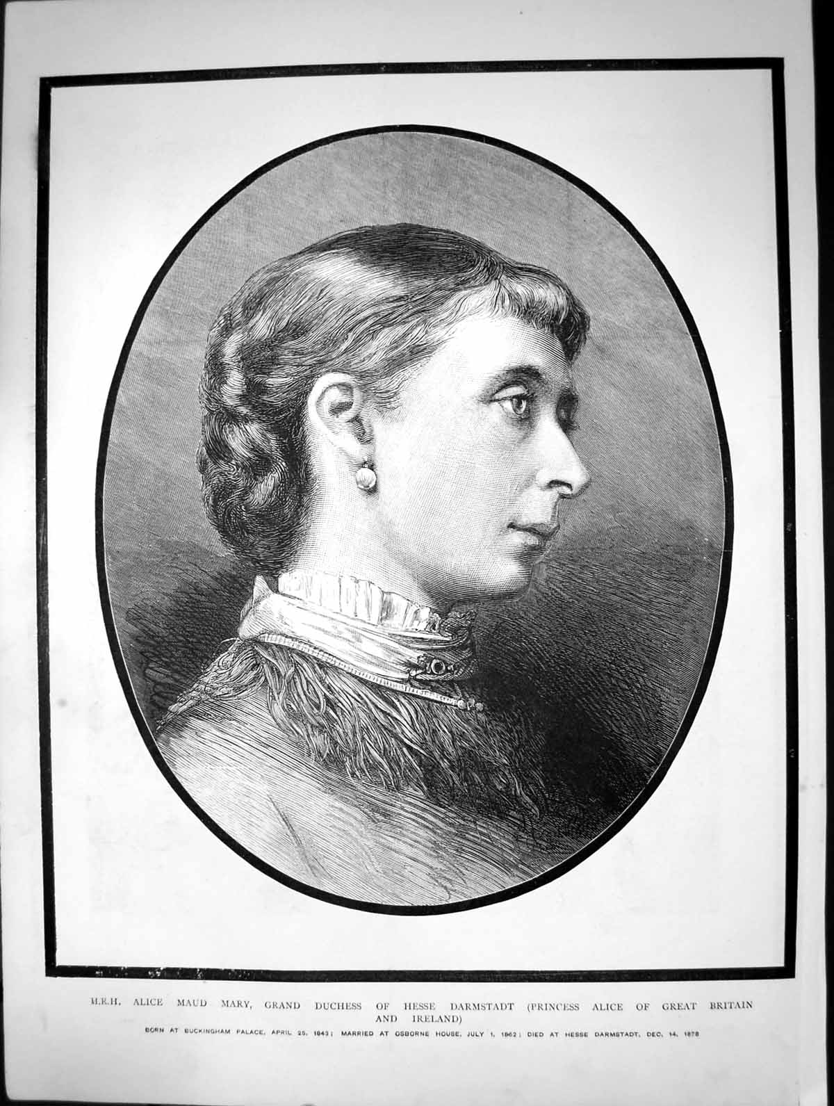 Old Portrait H.R.H. Alice Maud Mary Grand Duchess Hesse Darmstadt Pri