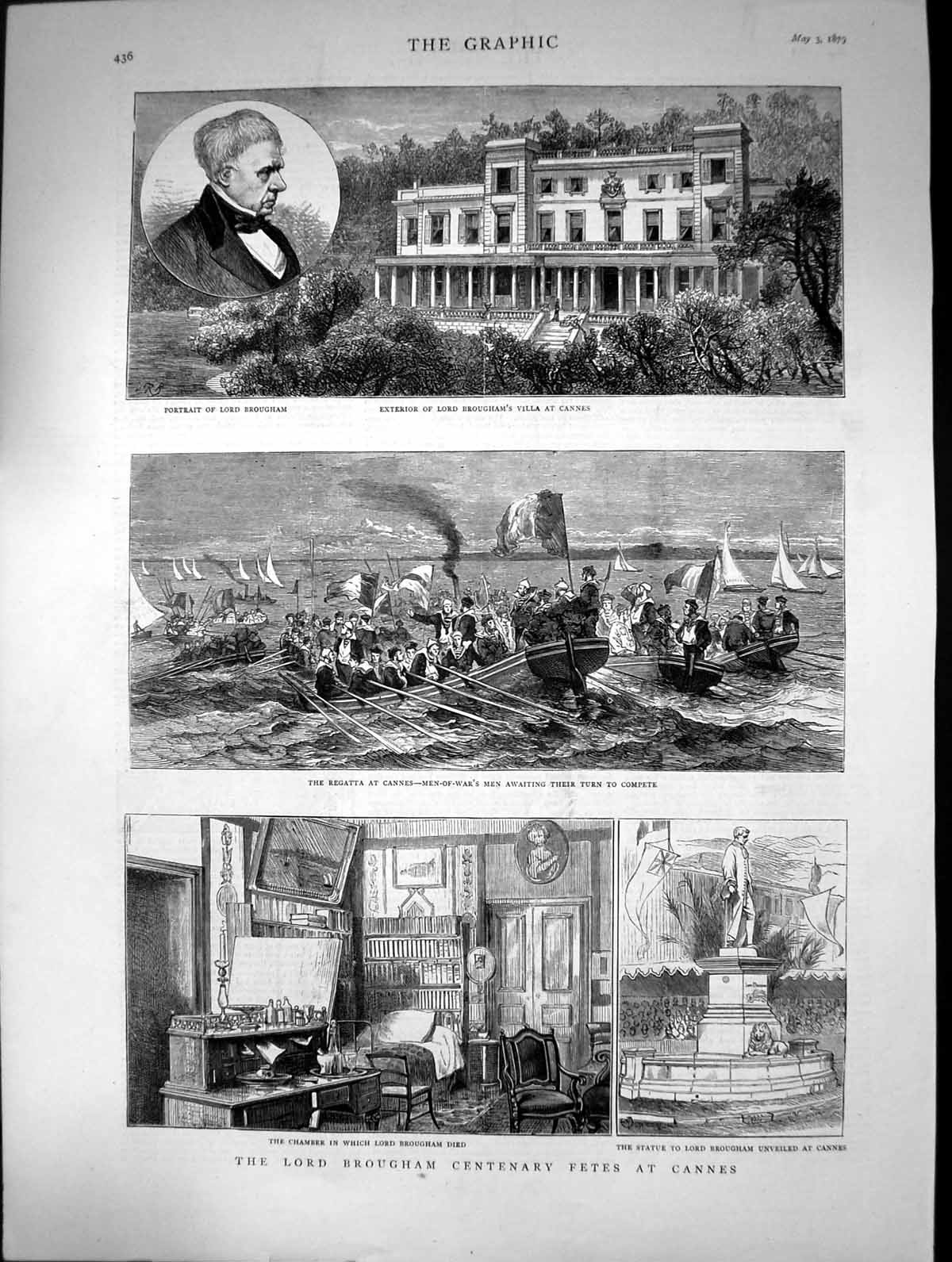 Old 1879 Lord Brougham Centenary Fetes Cannes Statue Regatta Bed Cham Victorian
