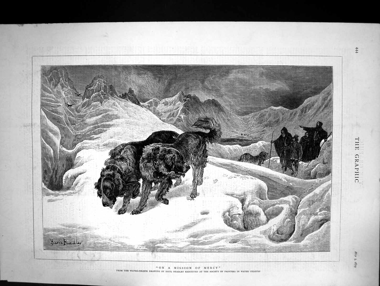 Old 1879 Mission Mercy Saint Bernard Rescue Dogs Snow Mountains Bradl Victorian