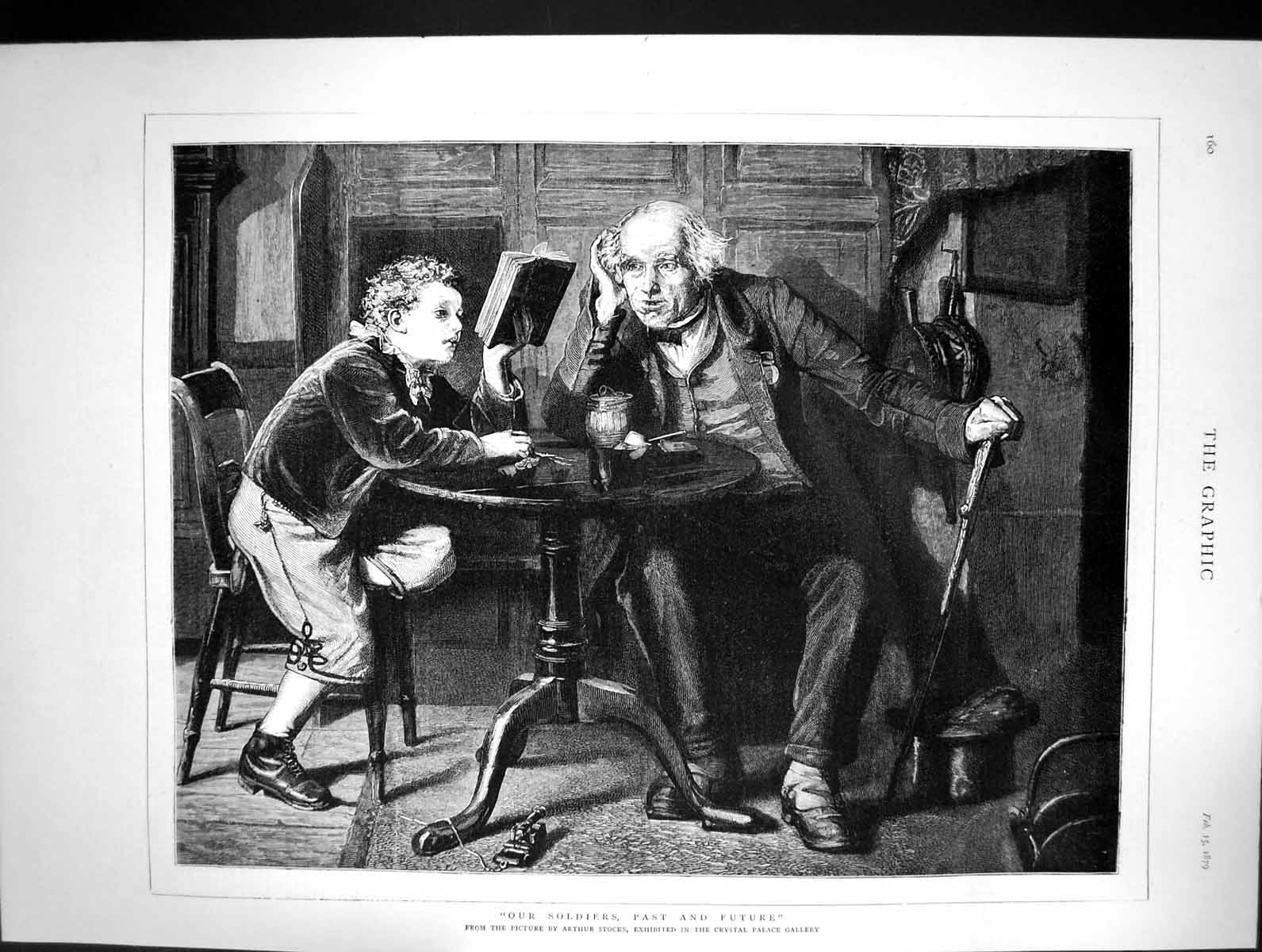 Antique Old Print 1879 Young Boy Man Reading Book Siers Past Future Arthur S