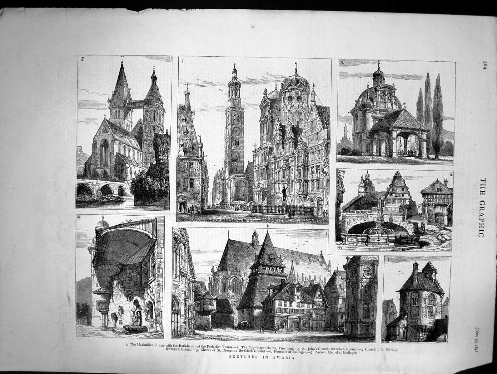 Old 1878 Swabia Maximilian Strasse Perlacher Thurm Pilgrimage Church Victorian
