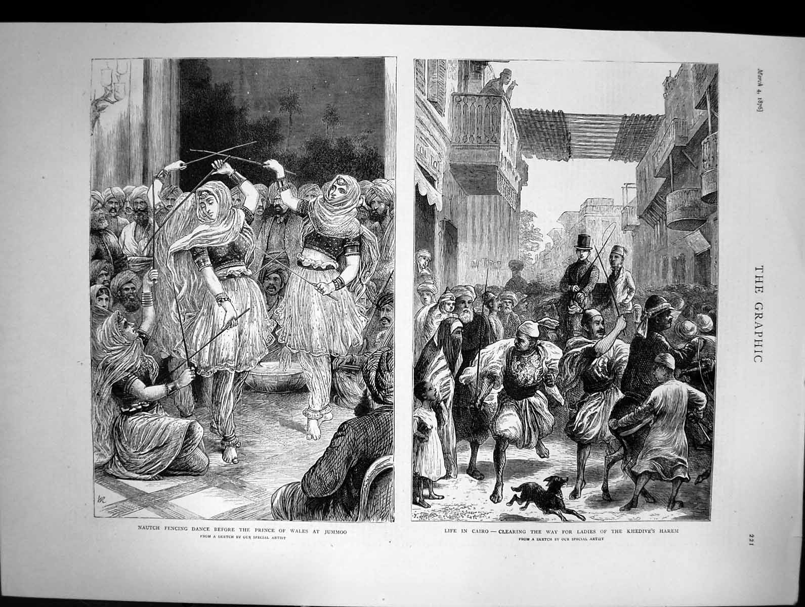 Old 1876 Life Cairo Ladies Khedive Harem Nautch Fencing Dance Prince Victorian